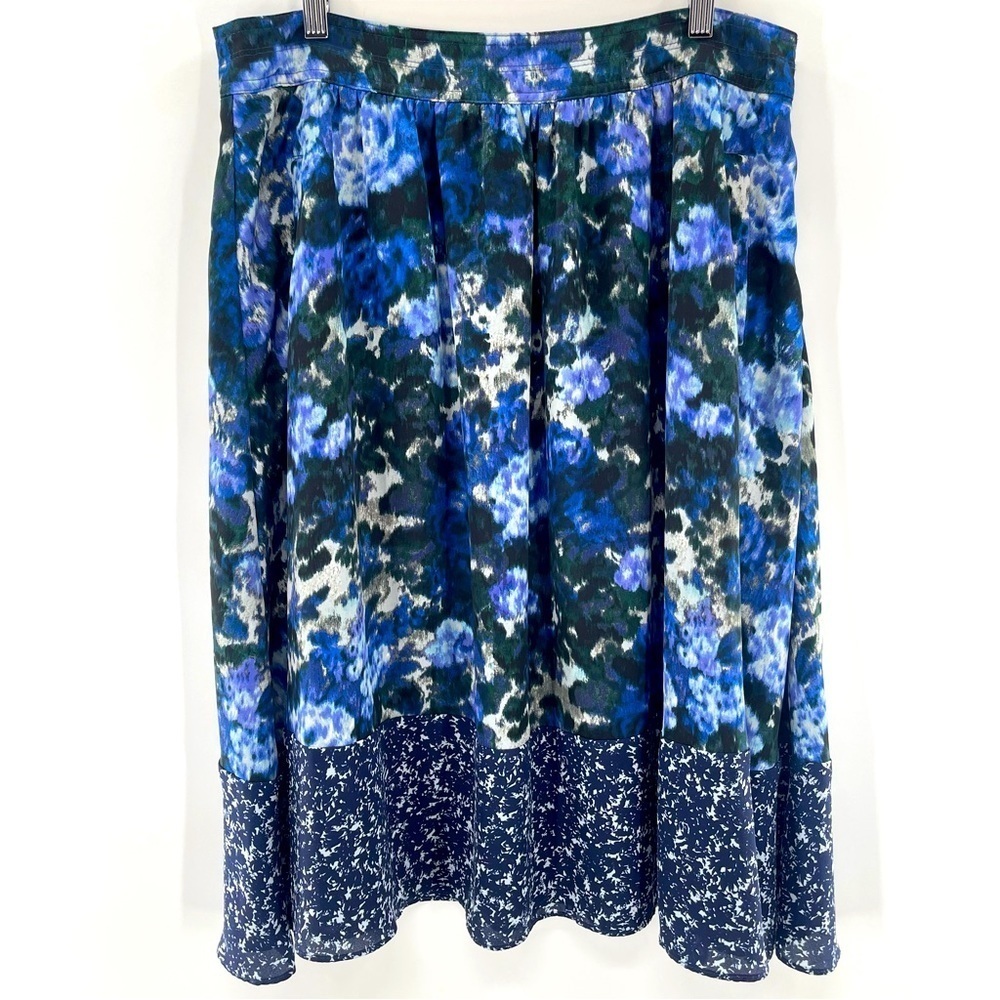 Adrianna Papell Blue Abstract Floral Pleated Flouncy Skirt Size 14